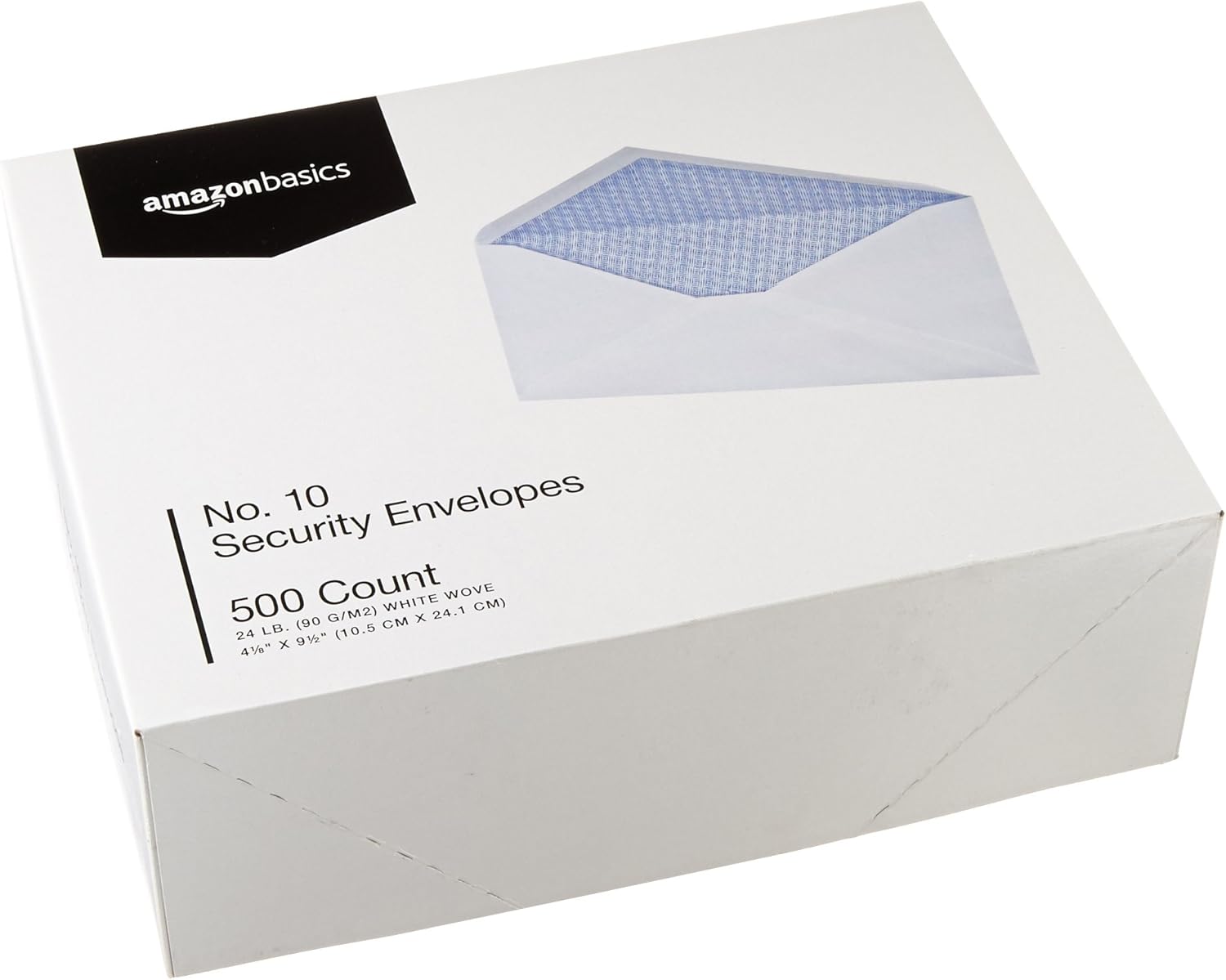 Amazon Basics #10 Security Tinted Business Envelopes for Documents and Invoices, Quality Seal, 4-1/8" x 9-1/2", White, Pack of 500