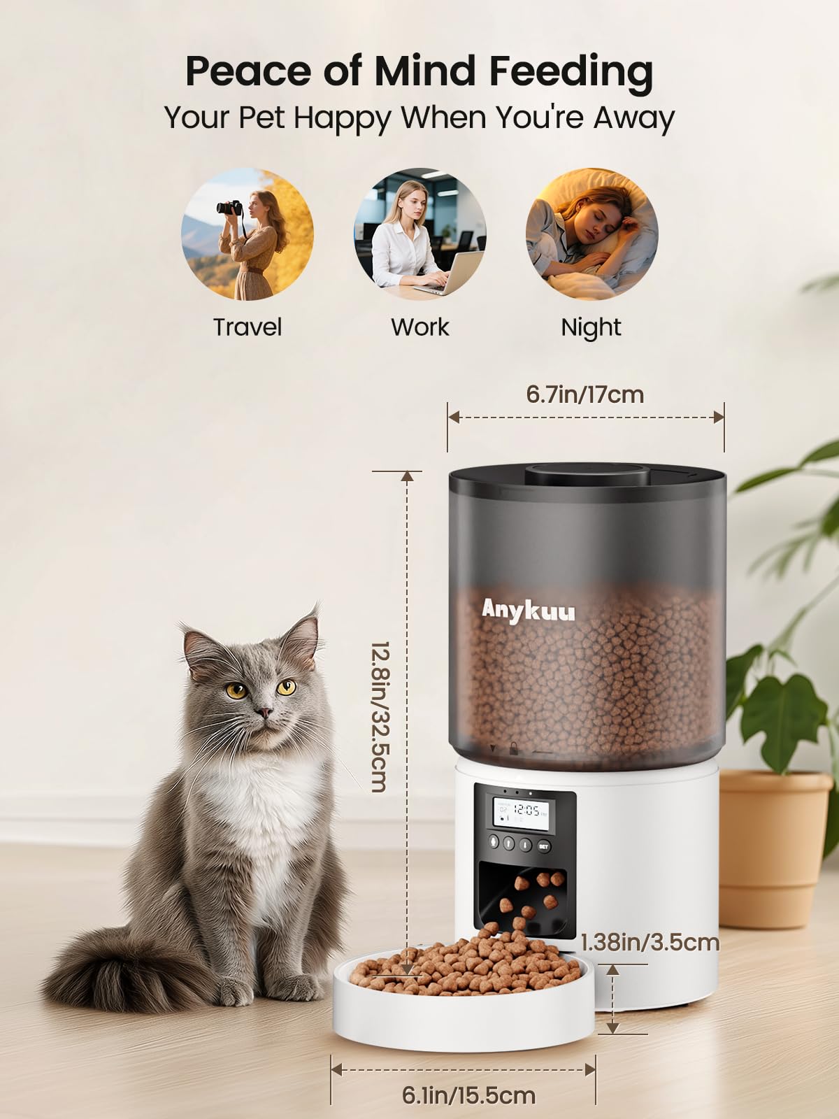 Anykuu Futterautomat Katze & Hund 4L Pet Feeder Cat mit Timer & Portionskontrolle 1-6 Mahlzeiten pro Tag Trockenfutterspender Hunde mit 10s Aufnahmefunktion für Kleine/Mittlere Haustiere