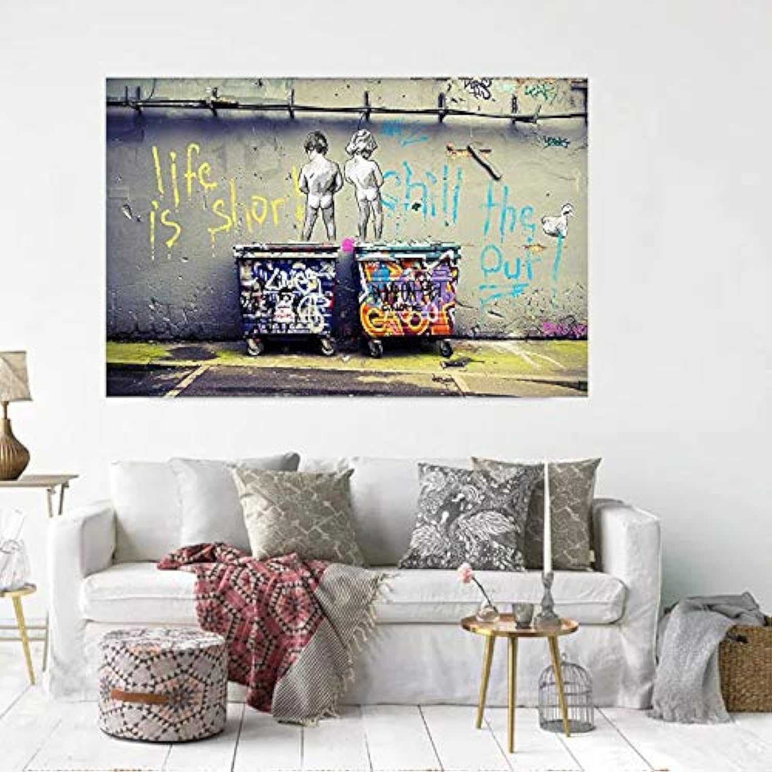 bpaColorful Rain Street Art Banksy Graffiti Paintings Picture Canvas Wall Art Abstract Wall Decor for Home Office Framed Ready to Hang