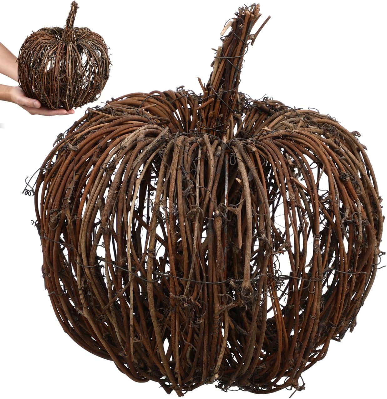 Cabilock Rattan Pumpkin Decoration - Handmade Woven Pumpkin for Fall Decor Ideal for Halloween Party Centerpiece Dark Brown 9.84 X 8.66 X 8.66 Inches
