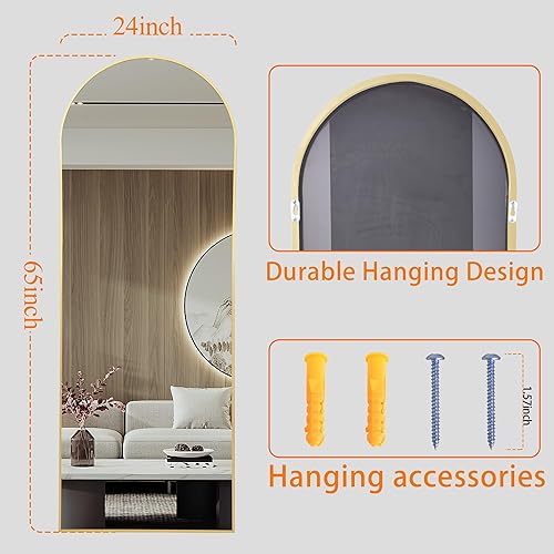 Miniatura 5 de AUYHM Espejo de cuerpo completo, espejo de longitud completa con arco nanómetro, espejo dorado de longitud completa de 65 x 24 pulgadas, espejo de