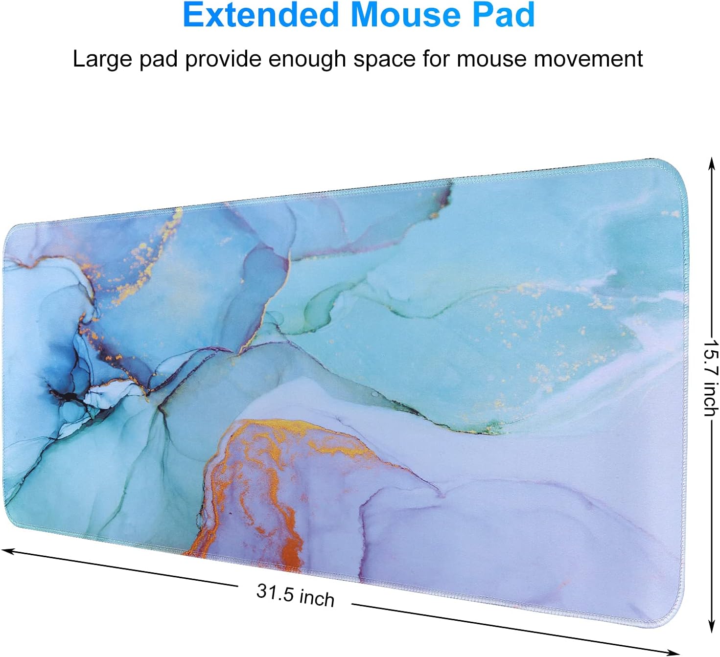 Yunkaiyueming Mouse Pads for Wireless Mouse, Large Gaming Mousepad, Desk Pad for Keyboard and Mouse, Office Keyboard Mat, Desk Mats on Top of Desks,31.5x11.8x0.12 Inches, Blue Marble