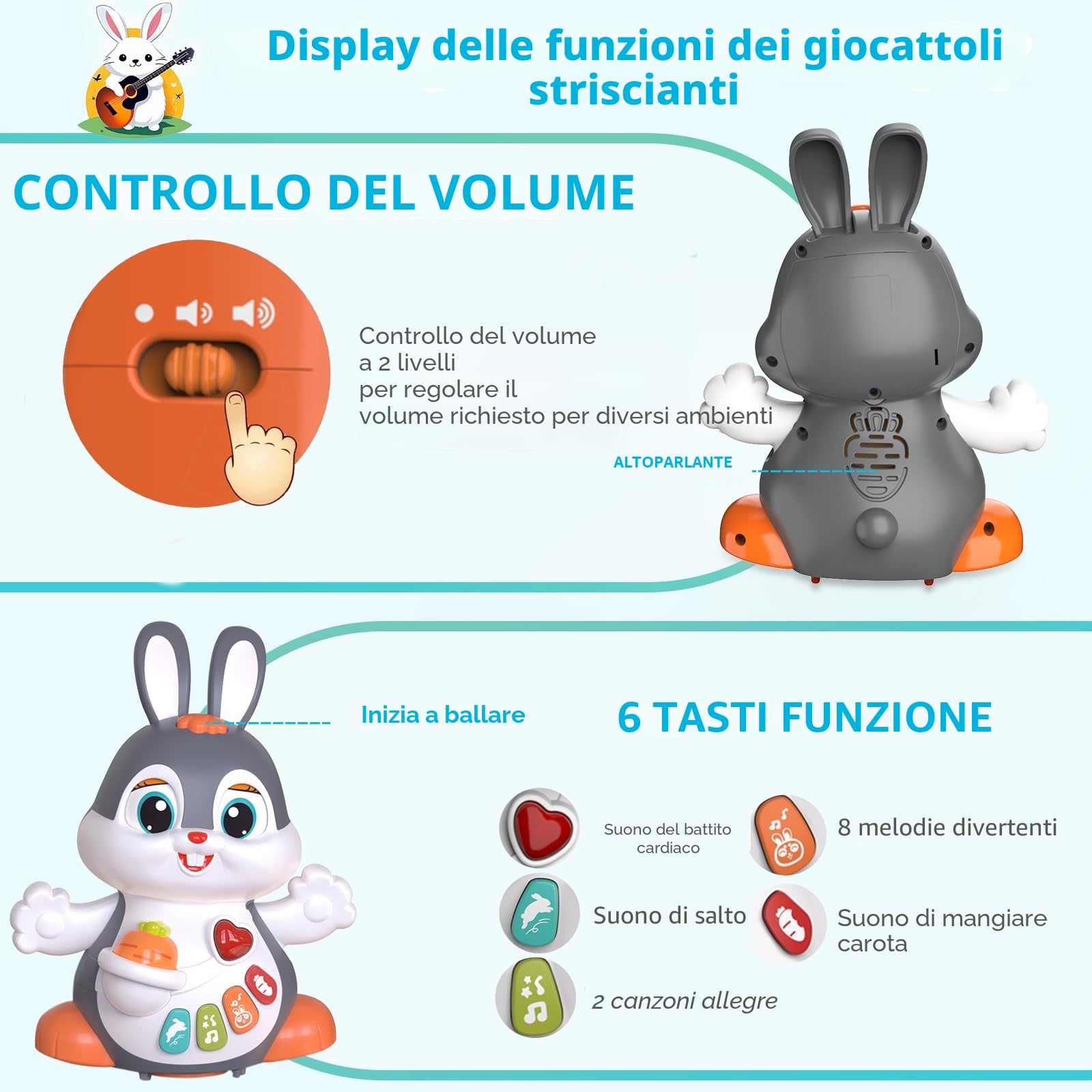MOONTOY Giochi Musicali per Neonati, Coniglio Strisciante Interattivi con Musica e Luce,Natale Regalo Bambini 1 2 Anni 6 7 8 9 10 11 12 18 Mesi (HA9991)