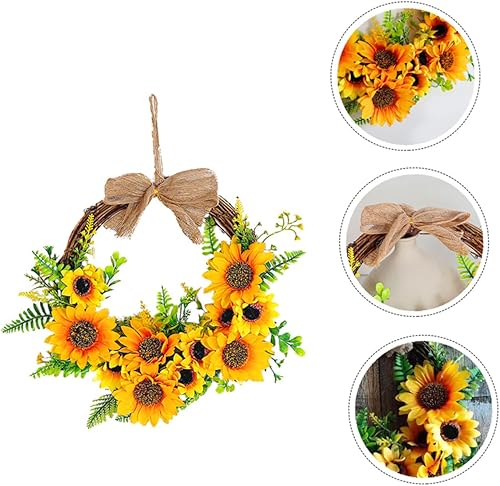Miniatura 7 de Amosfun 1 corona de girasol para puerta delantera, coronas amarillas para puerta delantera, coronas de verano para puerta delantera, corona de