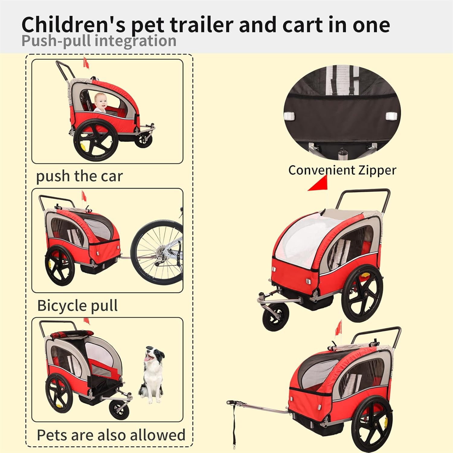 2 Seat Kids Bike Trailer & Stroller, 2-in-1 Child Bike Trailer and Stroller for 2 Kids, Foldable w/Front Jogger Wheel, Multisport Trailer with Converts to Jogging Stroller, Dog Cart for S & Pets