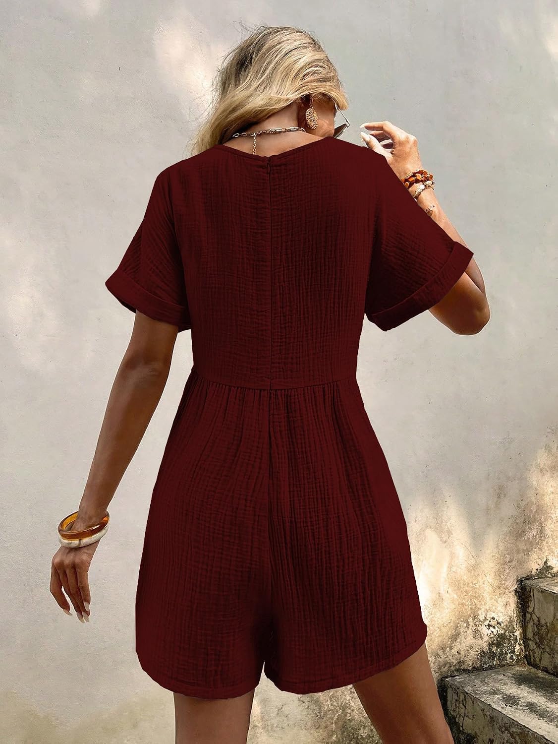 Nimsruc Jumpsuits For Women Summer Shorts Overalls Cotton Jumpers Short Sleeves Lightweight Ladies Rompers Vacation