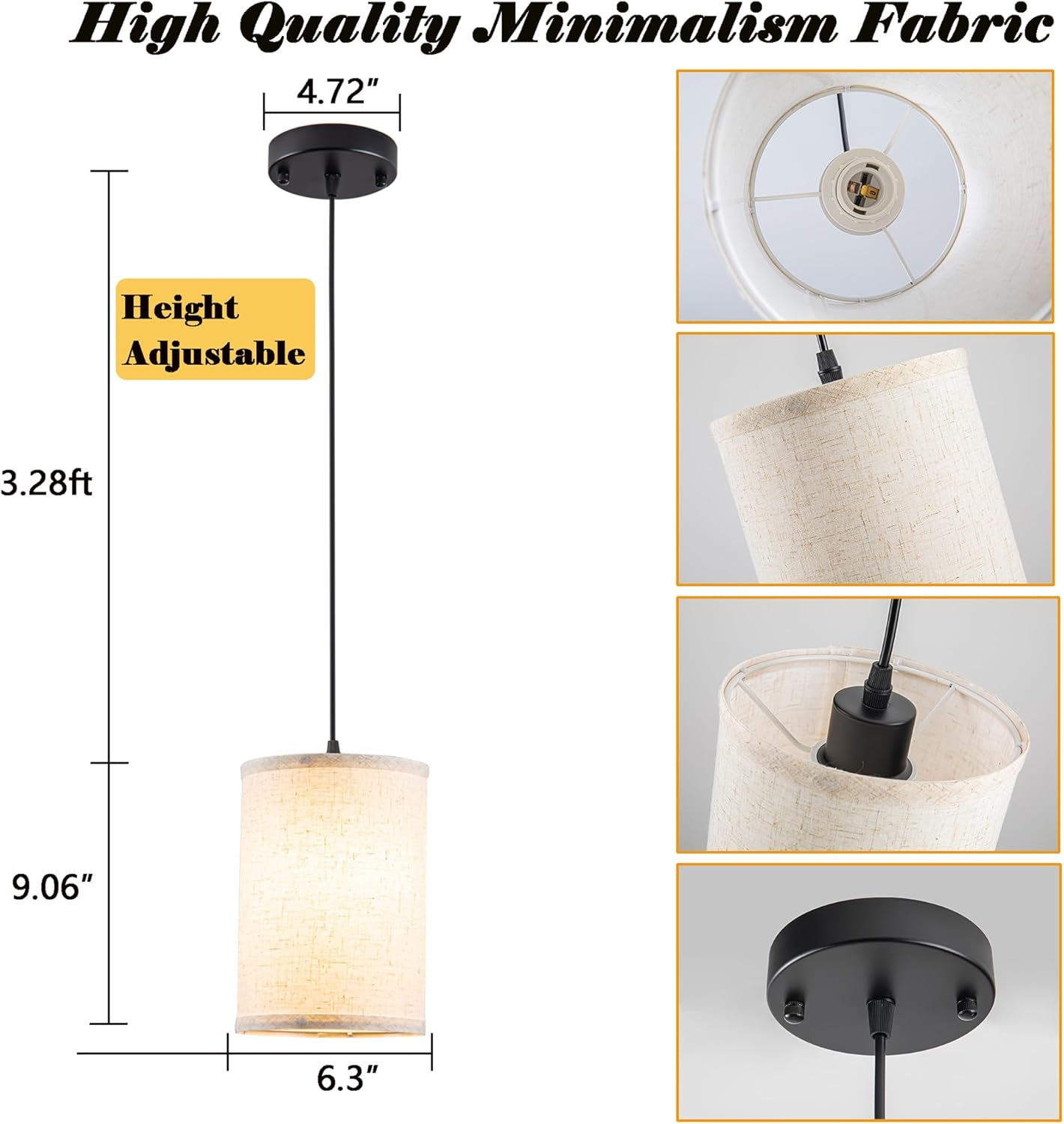 Battery Operated Pendant Light with Remote,Fabric Pendant Lights Kitchen Island 3 Pack No Hardwired,Cordless Hanging Lights for Living Room with 50hrs+Long Life Rechargeable Light Bulbs