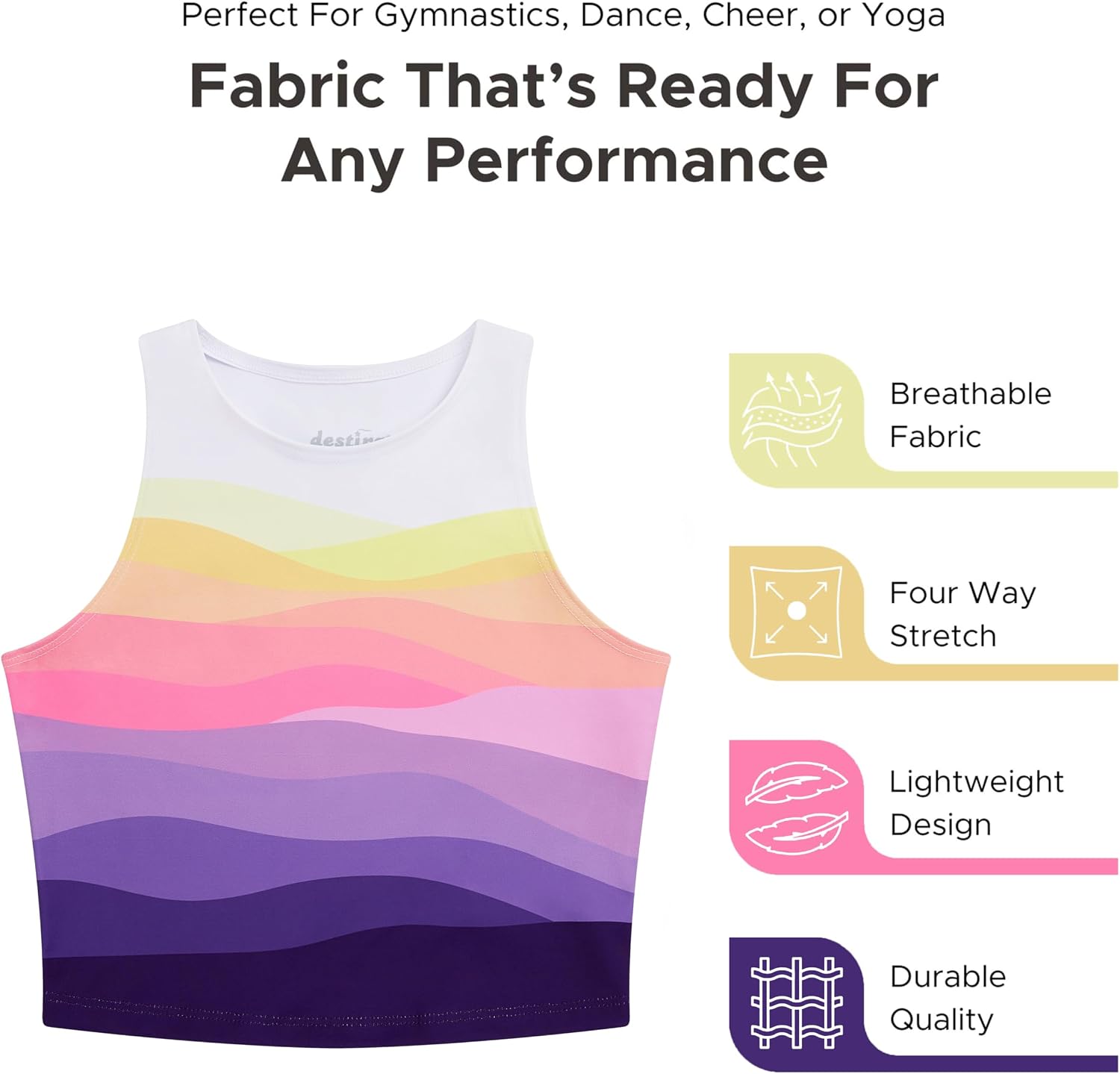 Destira Girls Dance Crop Tank Top, Super Soft Athletic Top, Ideal for Gymnastics, Yoga, Workouts, Running