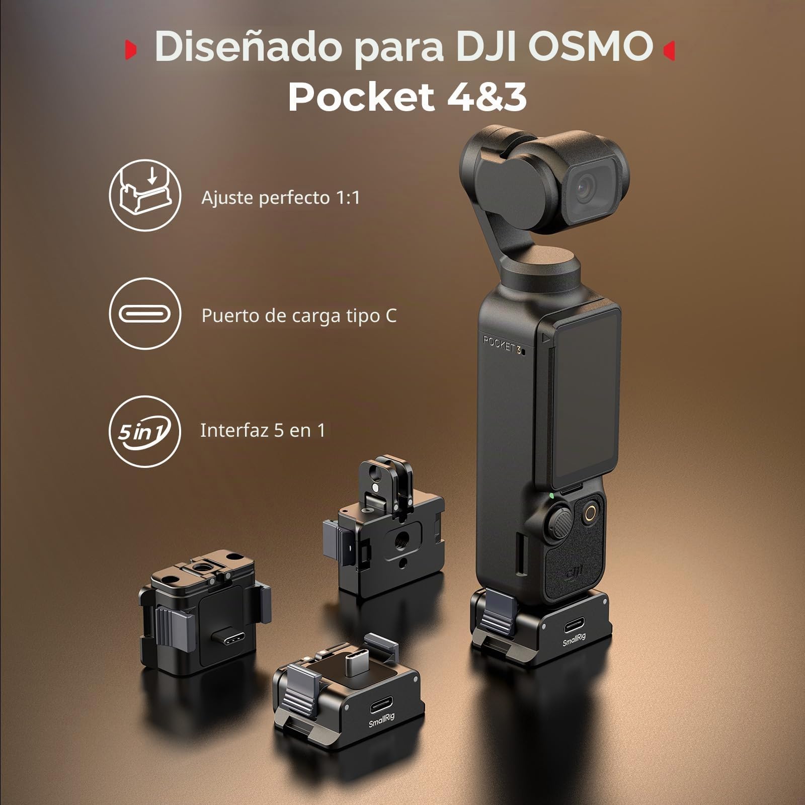 SMALLRIG Dock Carga para Osmo Pocket 4/3 - Aluminio con 1/4", Garras Plegables para Trípodes/Monopies y Base Arca - 5376