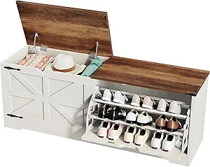 DWVO Shoe Storage Bench, 55" L Shoe Cabinet with 3 Flip Drawer & Flip-Top Storage, Farmhouse Modular Tilt-Out Organizer for Entryway, Mudroom, Bedroom