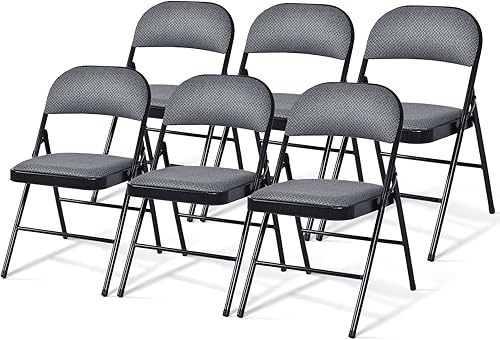 Miniatura 11 de GOFLAME Paquete de 6 sillas plegables, juego de sillas de comedor de tela con asiento acolchado y marco de metal, asiento comercial tapizado