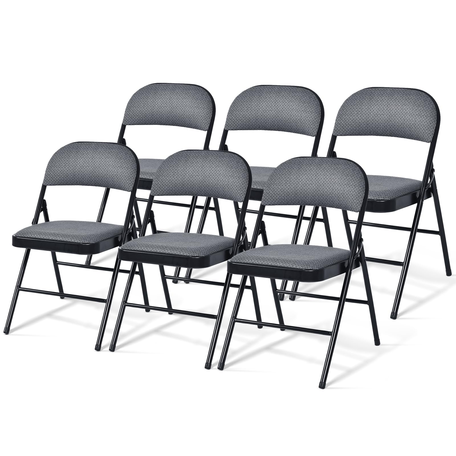 COSTWAY 2/4/6 Pack Fabric Padded Folding Chair, Metal Frame Easy Storage Conference Chair with Sponge Seat, Backrest & Foot Pads, Hall Guest Seating for Bedrooms Office Events (6, Mid Back, Grey)
