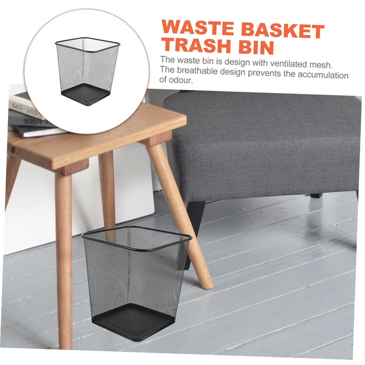 Sosoport 2pcs Mesh Trash Can Iron Wastebasket with Reinforced Base and Edging Square Garbage Bin for Office Kitchen Bedroom and Bathroom Metal Basket for Home and Workplace Organization