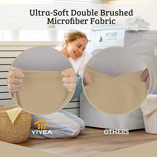 Miniatura 5 de YIYEA Sábana bajera ajustable con funda de almohada, 1800 hilos de microfibra de doble cepillado con bolsillo profundo, sábana bajera ultra suave,