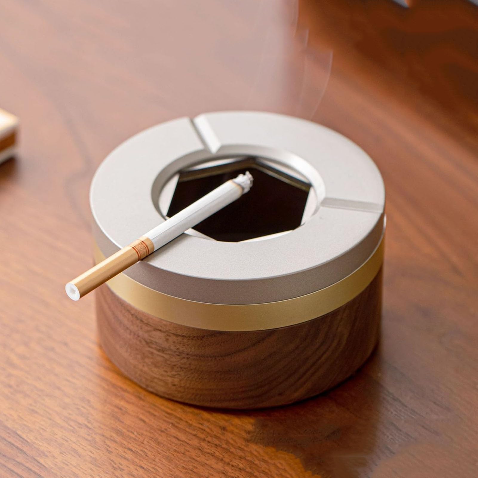 360° Stainless Steel Twist-Lock Ashtray, Smell Proof Portable Smokeless Detachable Windproof Extinguished Butt Bucket Ash Tray for Car Cup Holder