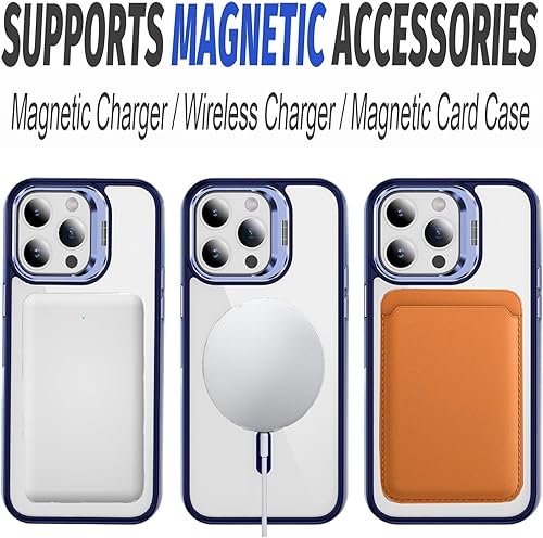 Miniatura 10 de Funda magnética para iPhone 12 Pro compatible con MagSafe con 2 protectores de pantalla de vidrio templado con soporte de anillo, grado militar