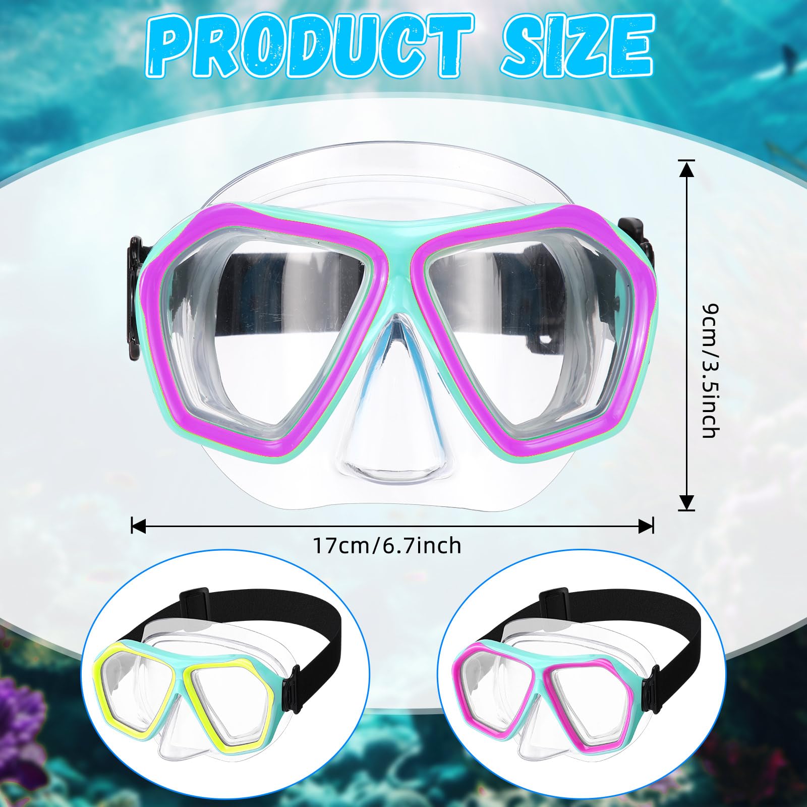 Fabbay 2 Pcs Adult Swimming Goggles with Nose Cover Diving Mask Elastic Strap Anti Fog Swim Snorkel Masks Wide View for Men Women Summer Diving Snorkeling Swimming(Lake Pink, Lake Yellow)