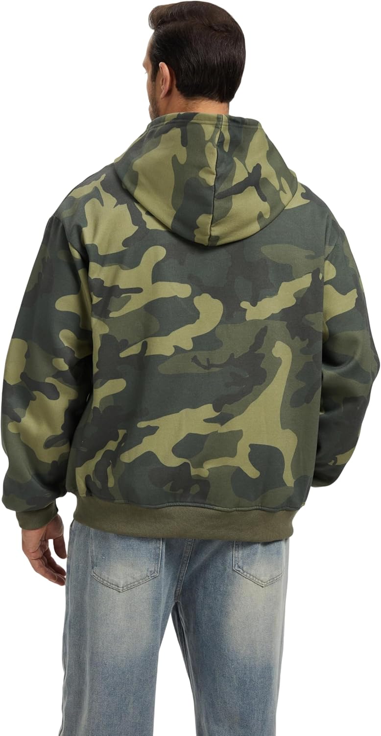 Camo Zip up Hoodie Men Full-Zip Fleece Hoodies Oversized Hooded Sweatshirts Maple Leaf Print Long Sleeve Sweatshirt - Image 6