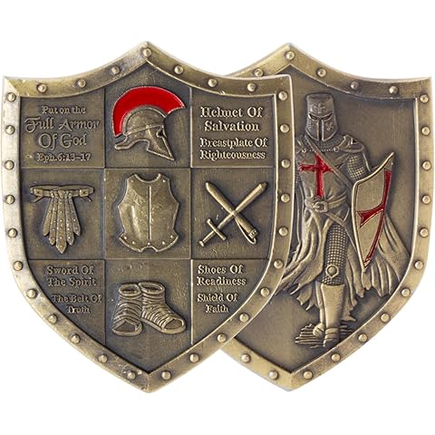 Artisan Owl Armor of God Challenge Coin | Ephesians 6:13-17, Prayer Collectible Coins for Collectors, Shield Commemorative Coin, Shield of Faith Religious - 50x40x4mm, Gold