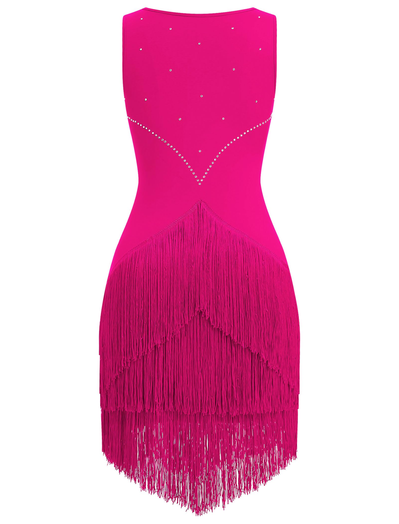 Abito da donna per salsa latina, stile vintage, anni '20, senza maniche, con strass, con frange, gatsby, cocktail, ballroom, tangos cha rumba