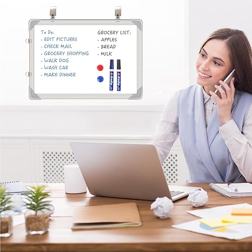 Miniatura 4 de Mensaje magnético blanco pizarra blanca de 20.0 x 14.0 in pequeña pizarra magnética blanca para pared marco de aluminio portátil con sartenes, 2