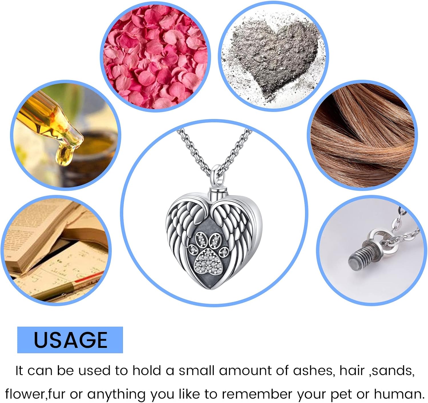 Eusense Cremation Jewelry for Ashes Urn Necklace to Put Ashes In 925 Sterling Silver Memorial Pendant Heart Urn Necklaces for Ashes Necklace for Women Men - Image 6