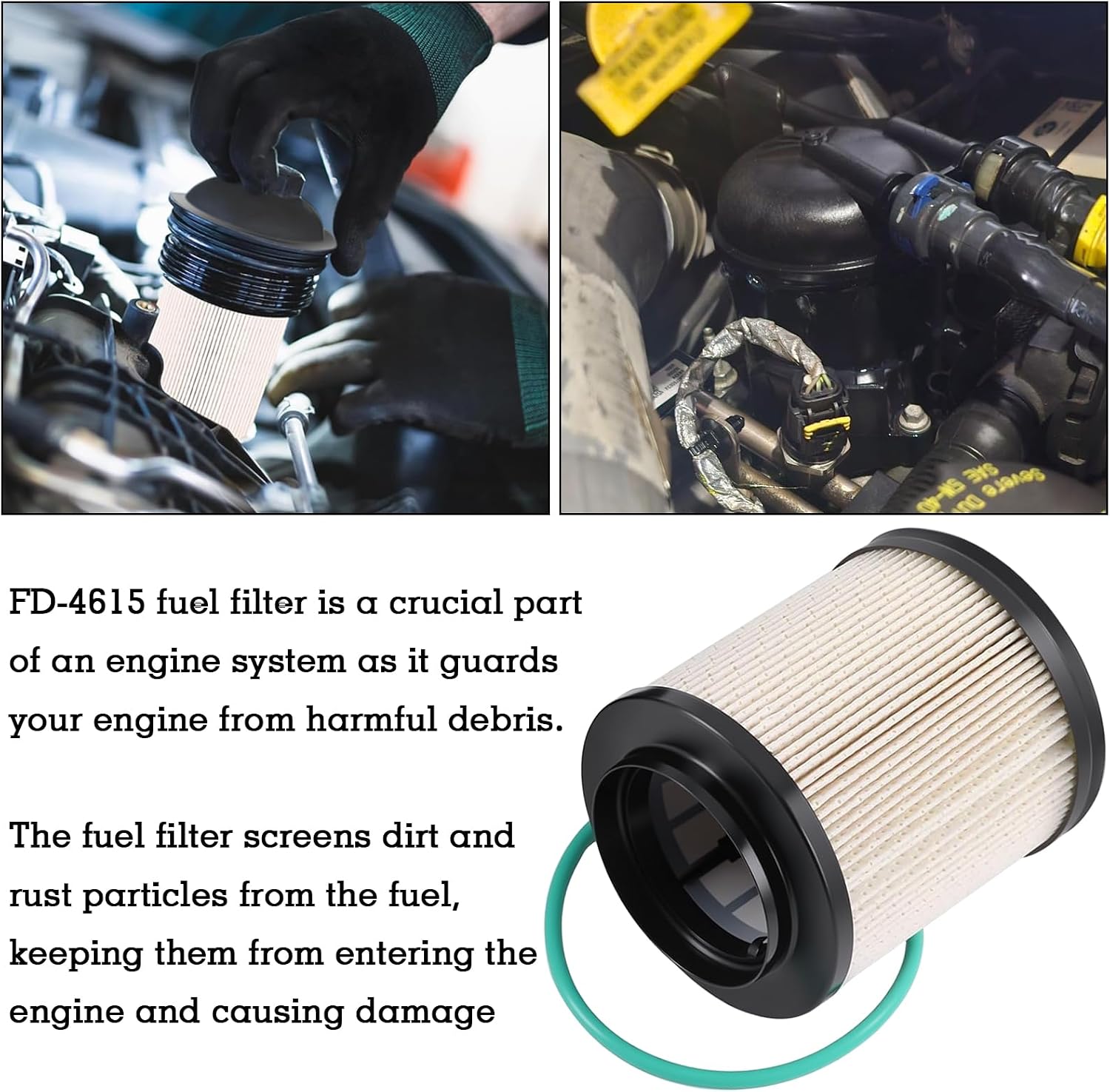 FD4615 Ford Fuel Filter, Diesel Fuel Filter Water Separator, 5 Micron Diesel, Fit for 2011-2016 Ford F250 F350 F450 F550 Super Duty 6.7L V8 Diesel Engine, Replace BC3Z-9N184-B