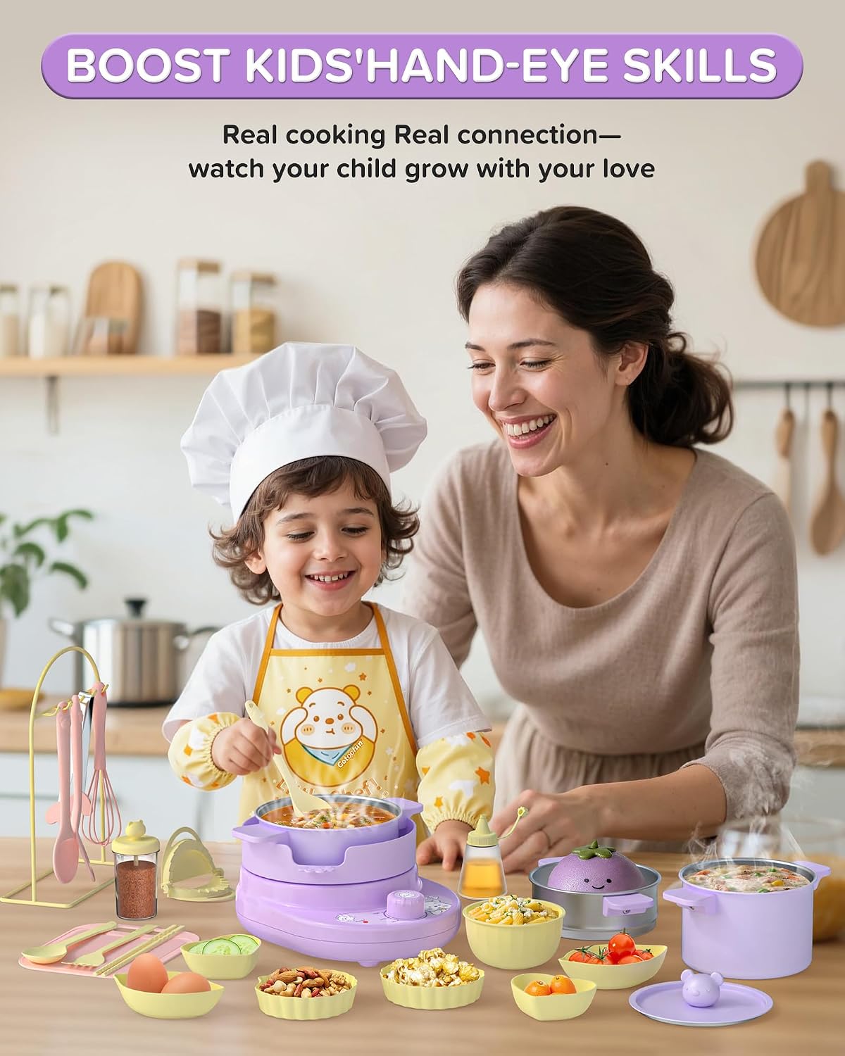 Gotoofun Kid Cooking Sets Real Mini Kitchen- Purple | Real Food Cooking Set for Kids Ages 8-12