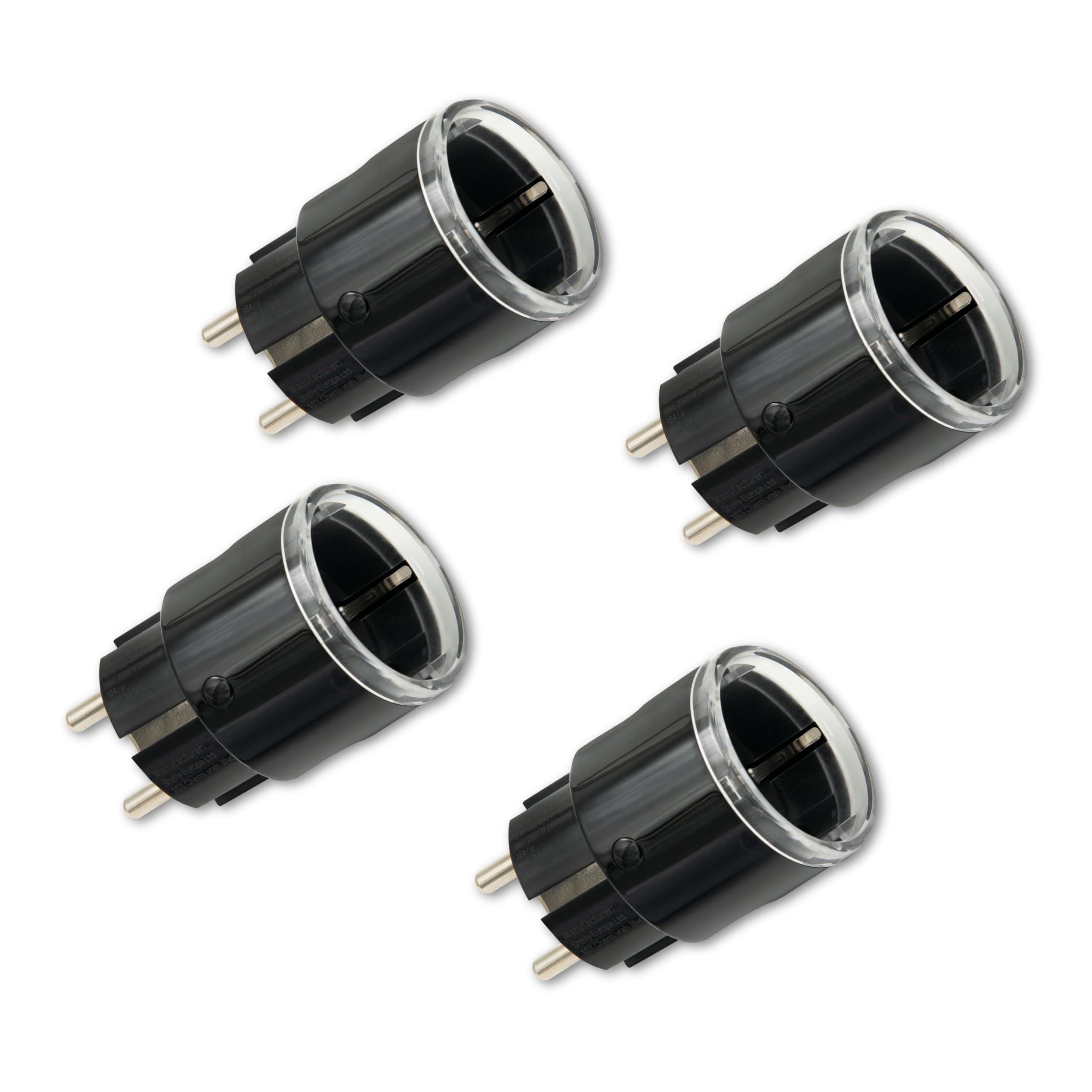 Shelly Plug S Gen3 Prise intelligente Wi-Fi noire, mesure de la puissance, 12 A, 2500 W, minuterie, prise certifiée mat, chauffage et refroidissement, Alexa et Google, pas de hub nécessaire (4 pièces)