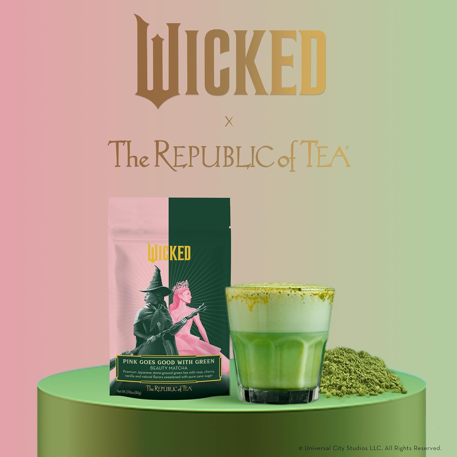 The Republic of Tea - Wicked Pink Goes Good with Green Beauty Matcha, 2.96 oz Bag