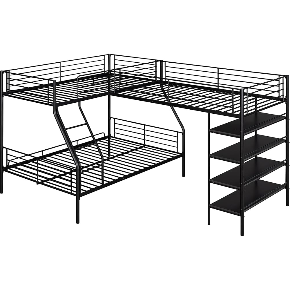 Polibi LShaped Metal Corner Bunk Bed with Ladder, Twin