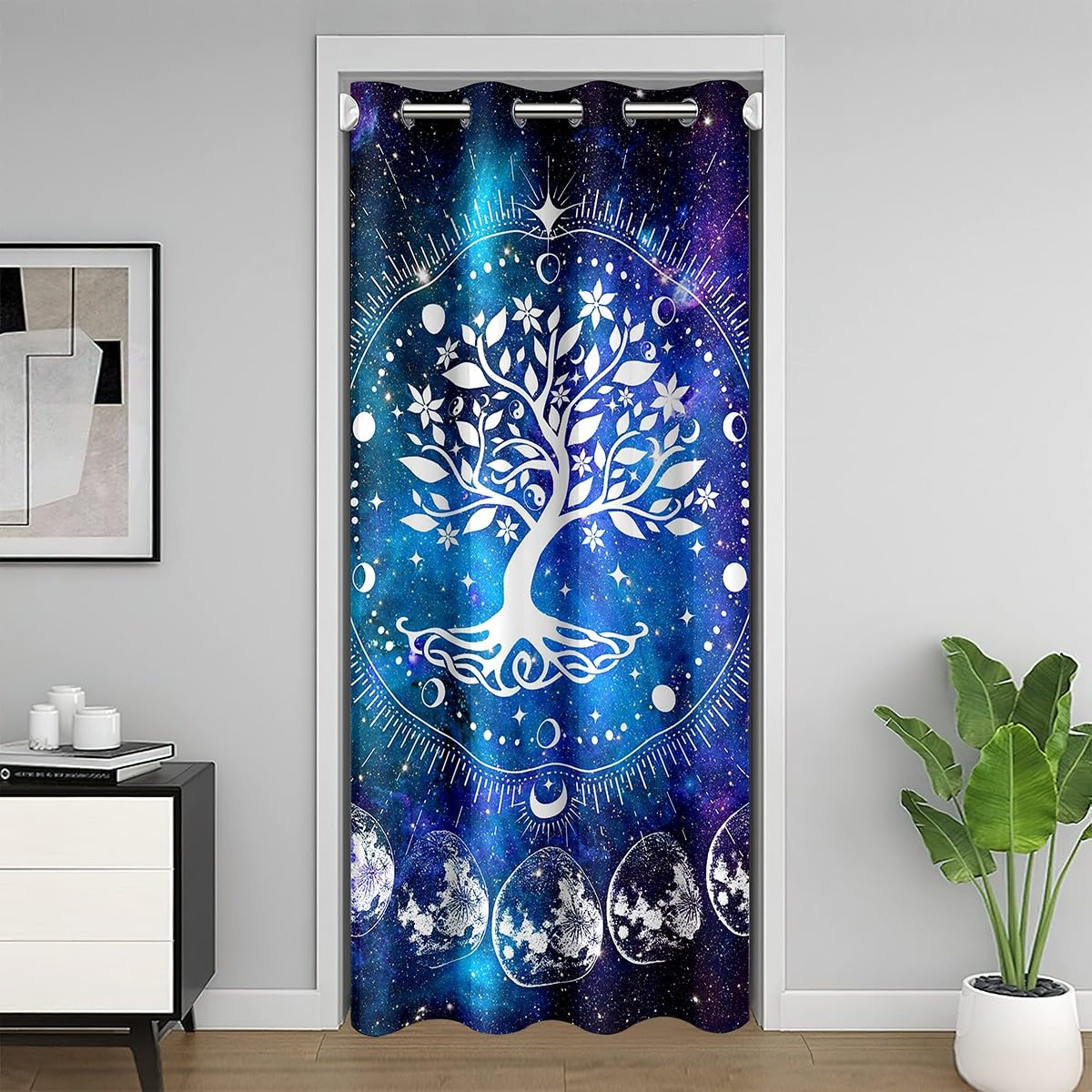 Richhome Multi 22 Tree Of Life Door Curtain For Privacy, Galaxy Sun Moon Boho Room Divider Blackout Curtain 1 Panel,42" W X 80" L,Exotic Gothic Mandala Print Room Blackout Curtain