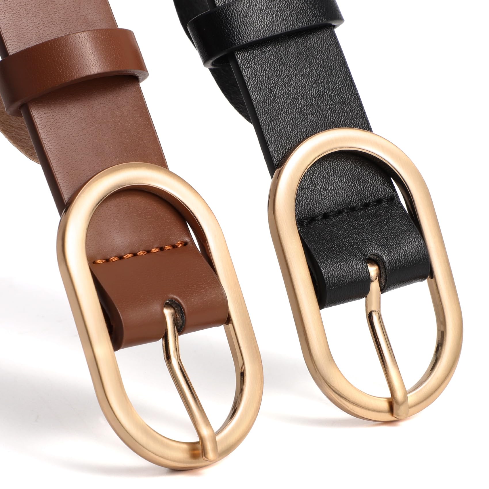 XZQTIVE 3 Pack Plus Size Women's Leather Belts for Jeans Pants Dress Fashion Gold Buckle Ladies Waist Belt,Black Beige Coffee