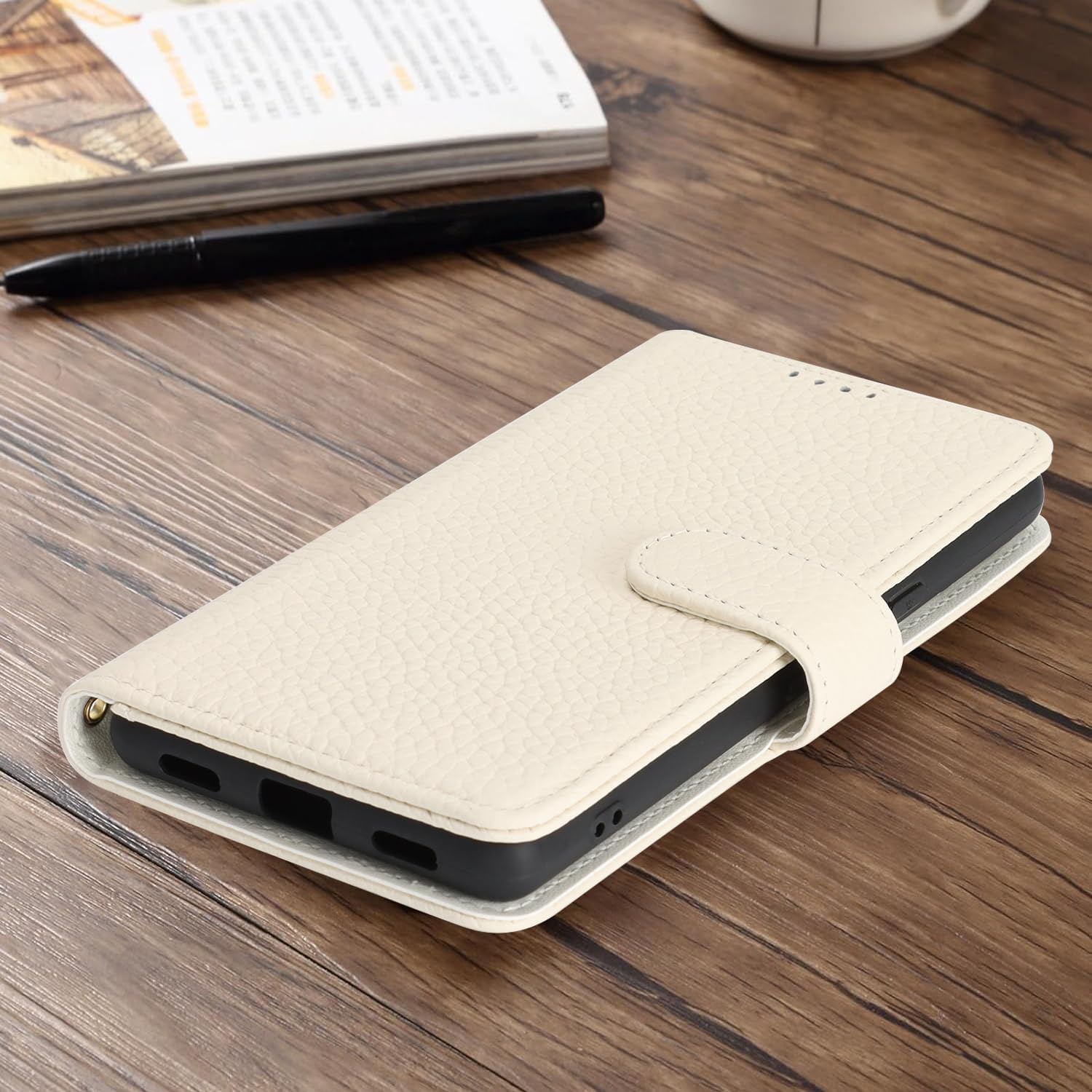 Zouzt Case for Google Pixel 7A Genuine Leather Wallet Case with 4 Card Slot, RFID Blocking Card Holder Magnetic Flip Folio Shockproof Phone Cover Women Men for Google Pixel 7A - Milky White