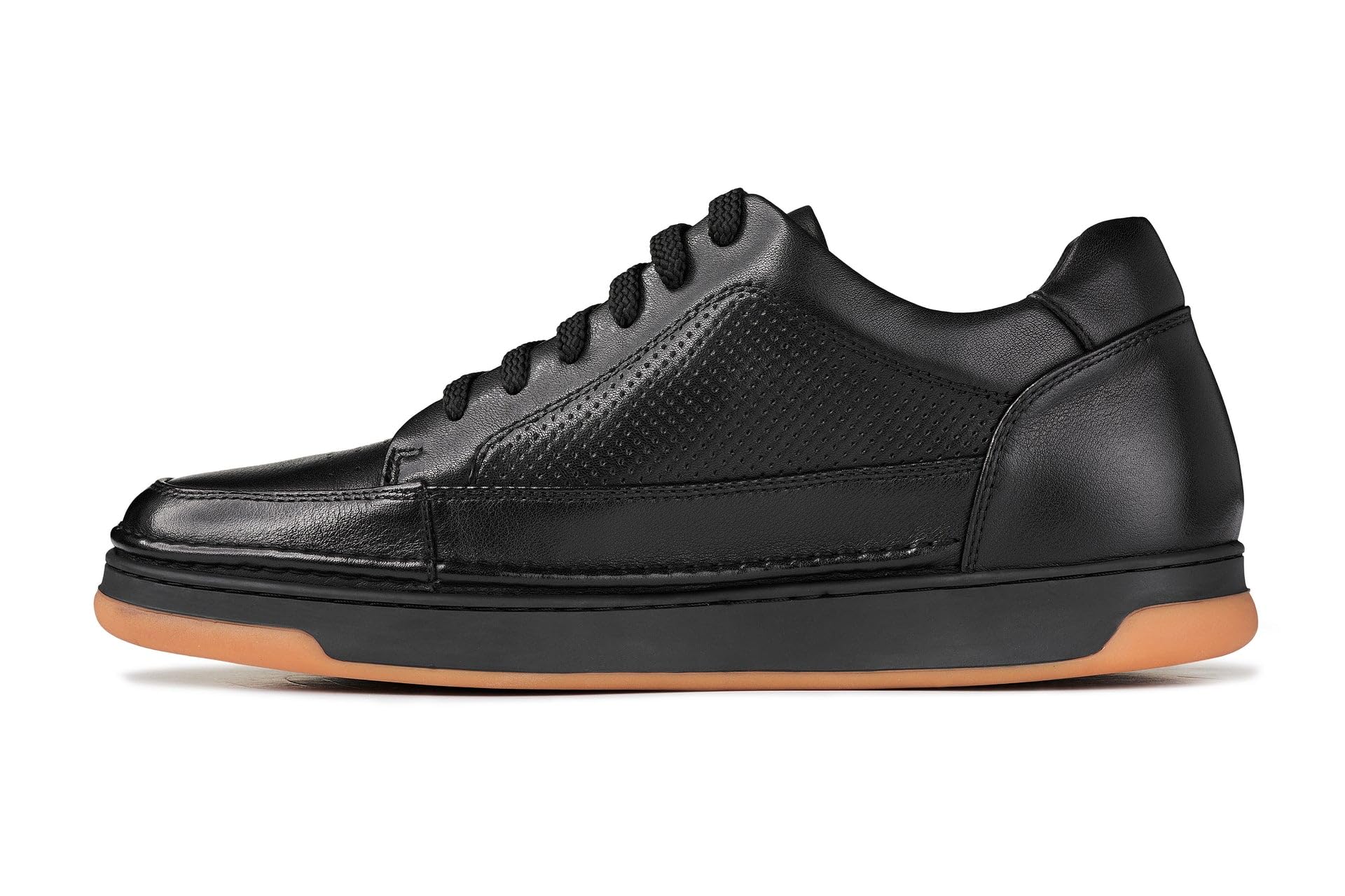 CALTO Zapatos de elevación Invisibles para Hombre con Aumento de Altura – Zapatillas de Cuero de Primera Calidad con Cordones – 2.6 Pulgadas más Altas, Suela Negra de Goma Negra, 41 1/3 EU
