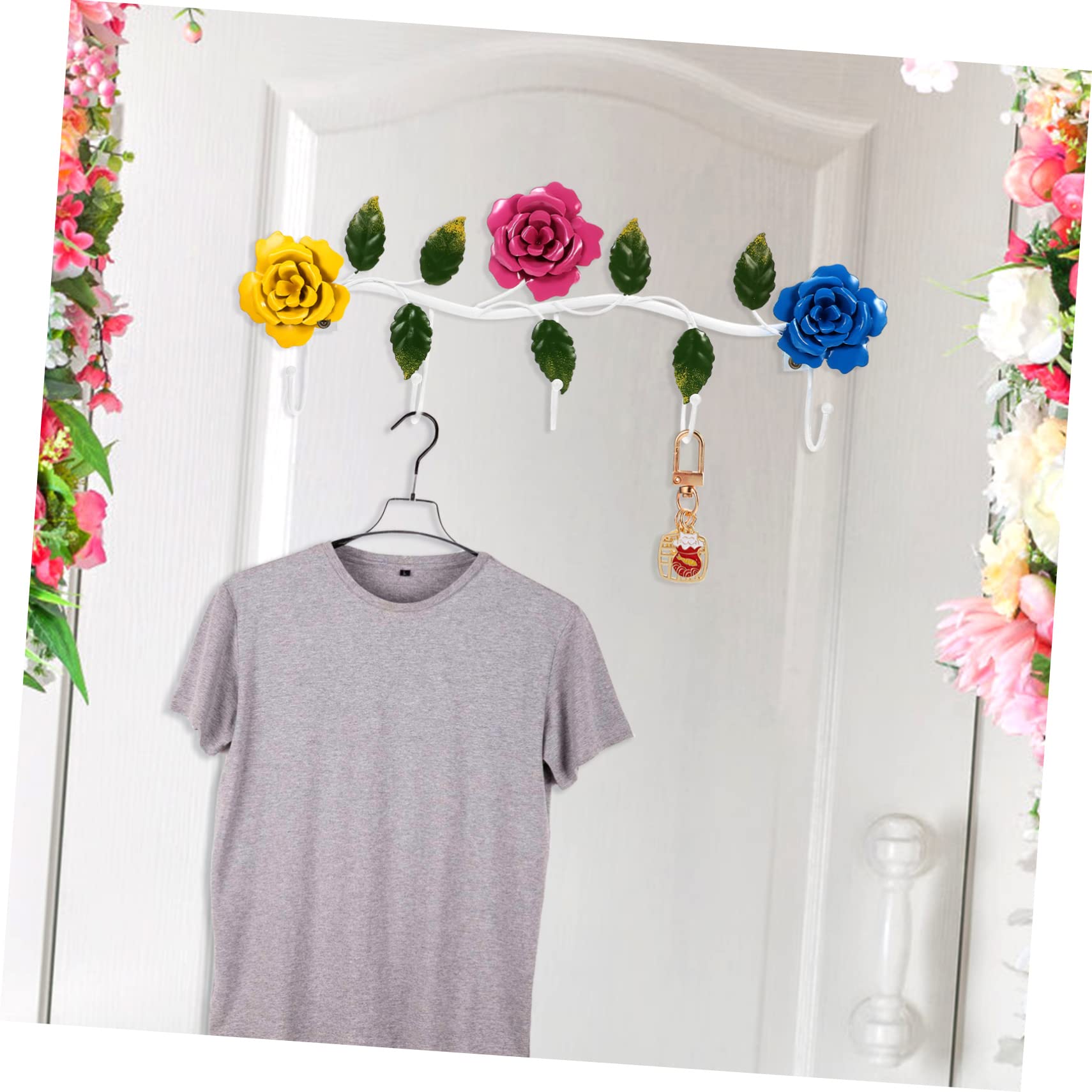 ULTECHNOVO Gancio in Ferro Battuto Dietro La Porta Titolare Della Porta Cremagliera Appendiabiti a Forma Di Rosa Appendiabiti Da Parete Con Ganci Vestiti Ganci a Muro Colorful Ferro Da Stiro