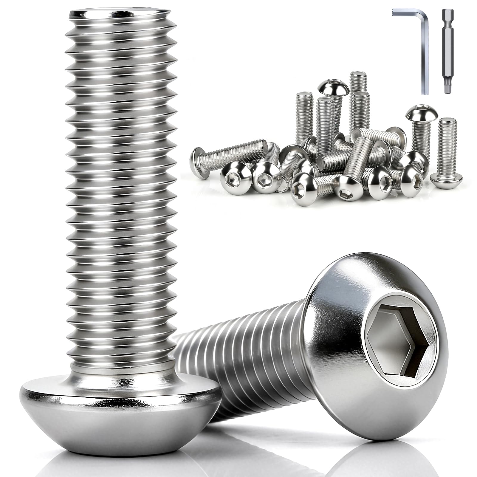 mawmuaw Linsenkopfschrauben M5x30mm Edelstahl M5 Schrauben 50 Stück | Innensechskant, Flachkopfschrauben, Vollgewinde, Möbelschrauben, mit Schlüssel & Bit, DIY ,Möbelreparatur, Montage