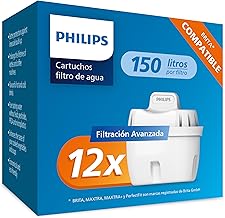 Philips Water Advanced Filtration Replacement Water Filter Cartridges, Pack of 12 Filters, Compatible with Brita, Reduces MICROPLASTIC, CHLORINE, CAL, HEAVY METALS