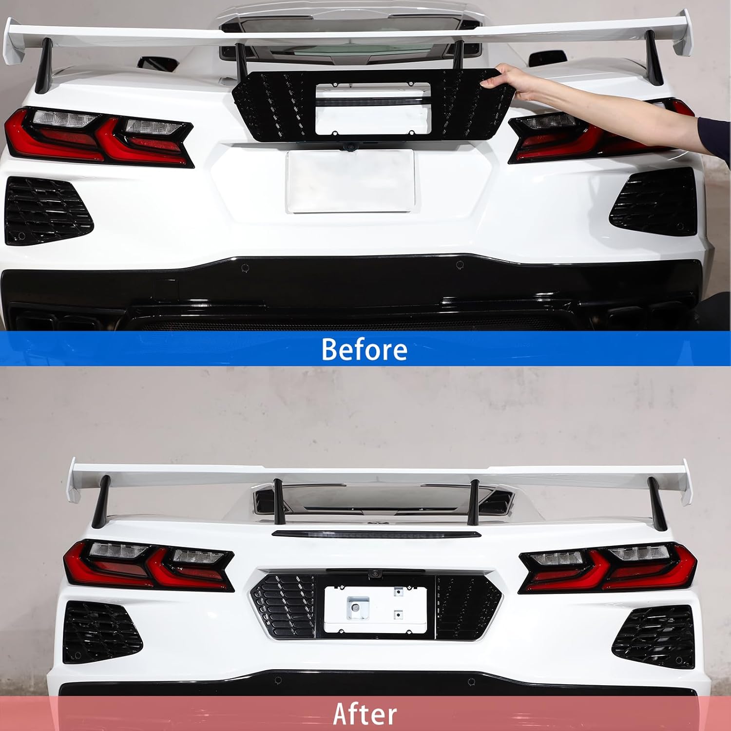 Daeiclru License Plate Cover Frame Compatible with Corvette C8 Stingray Z51 2020-2025, Aluminum License Plate Frame Grill Vent Insert Accessory, Rear License Frame Accessories (Gloss Black)