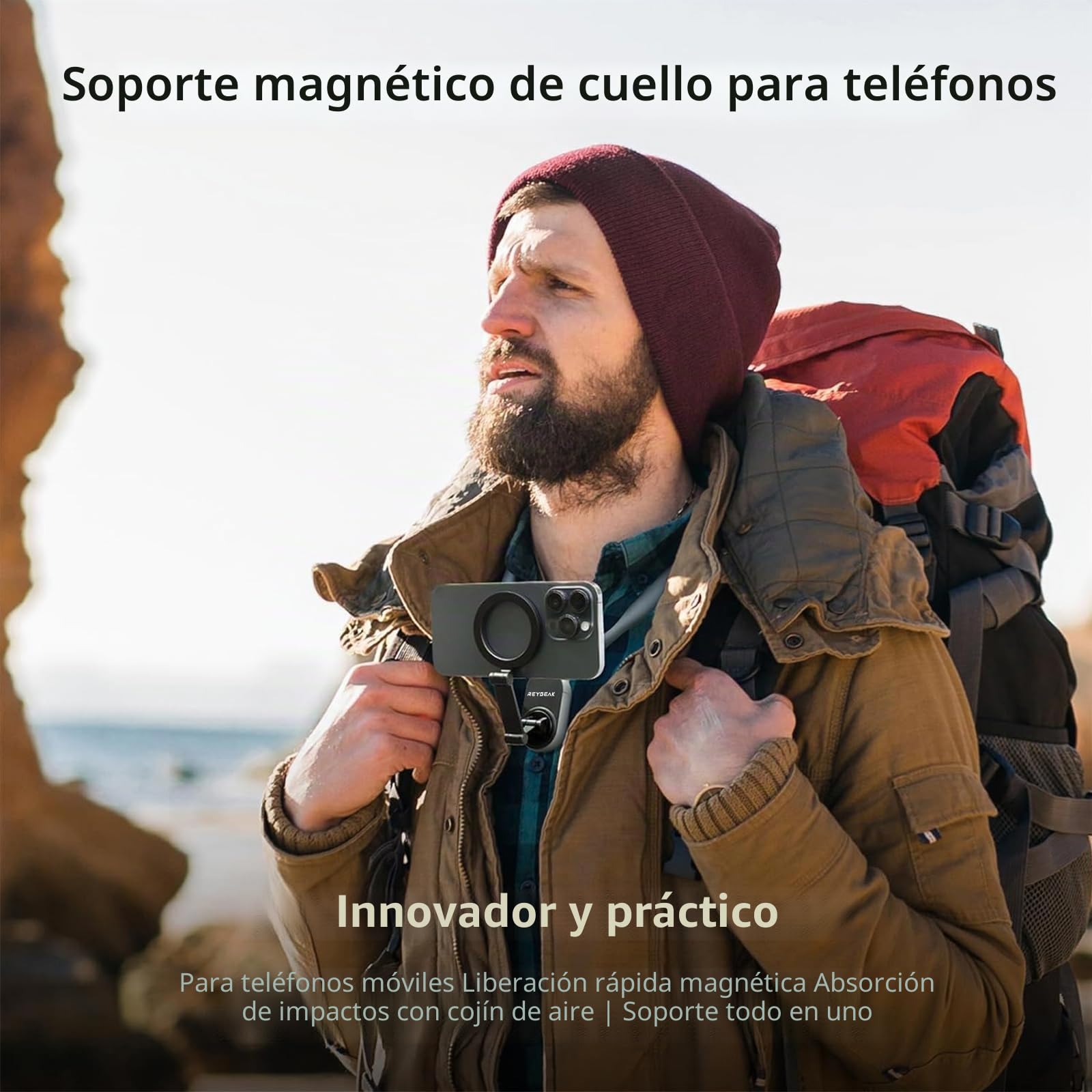 REYGEAK Soporte Magnético para el Cuello para Teléfonos, Compatible con iPhone 15, 14, 13, 12 y Samsung Galaxy S23/S22/S21, Montaje Rápido, Flexible, para Vlog/POV, Manos Libres, Grabación de Vídeo