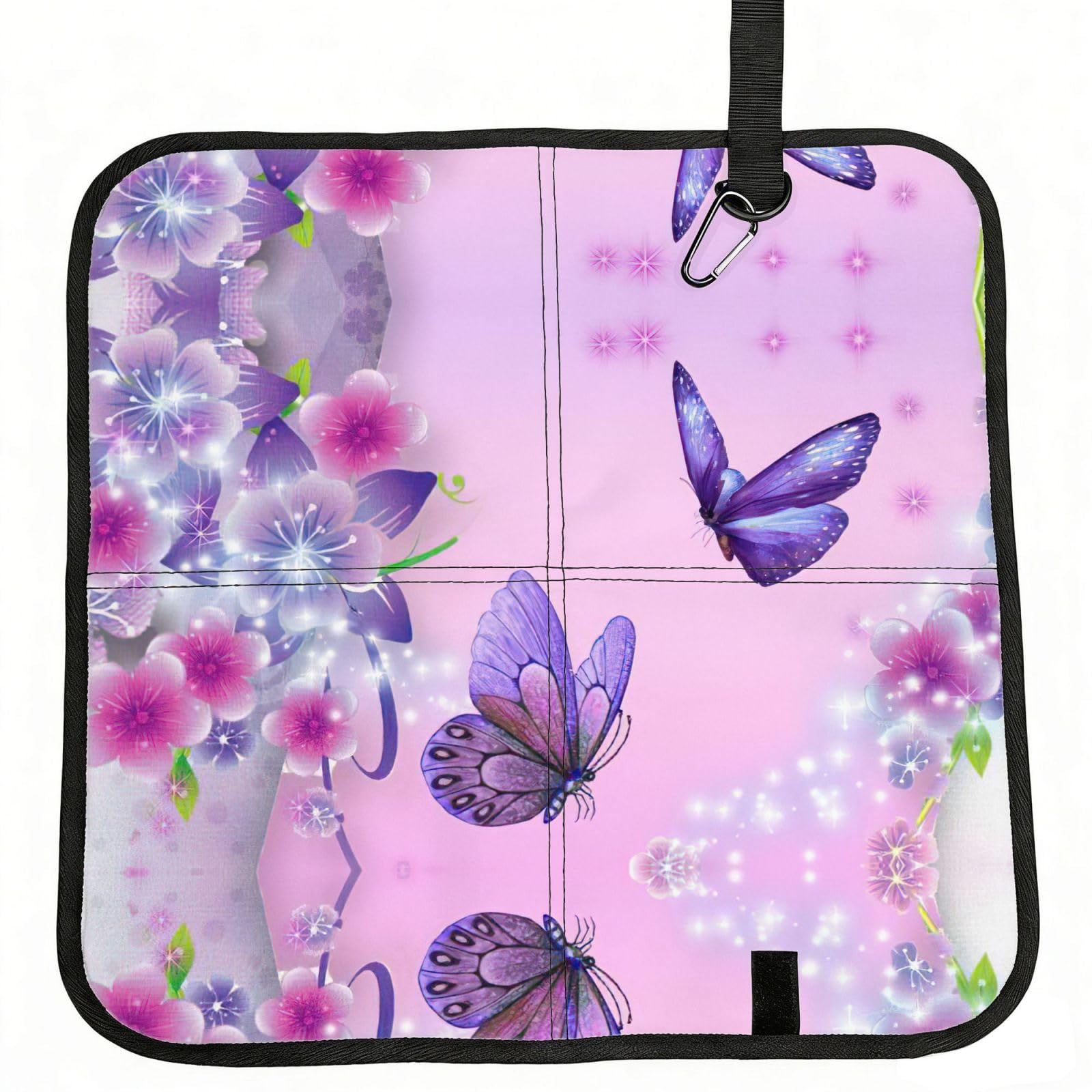SDEGTHO Purple Butterfly Printed Foldable Seat Pad with Closure, Lightweight Cushion for Airplane Travel Camping