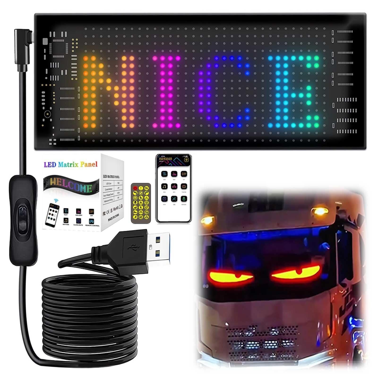 Schermo morbido per finestre auto con lampada colorata, cartello LED programmabile, display LED flessibile programmabile con testo scorrevole personalizzato e animazioni(2.75 * 6.8 in