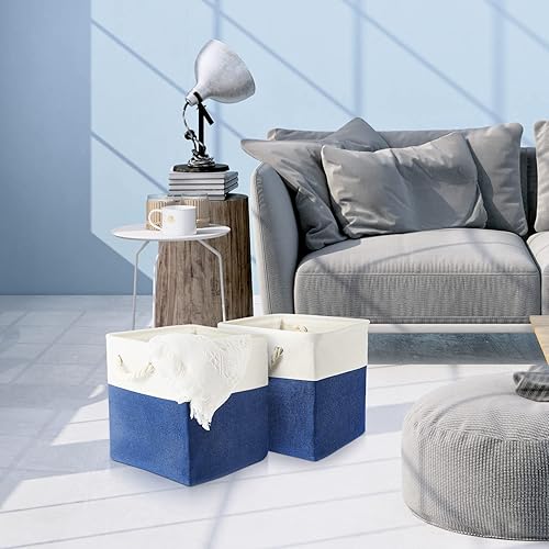 Miniatura 4 de Geiserailie 6 cubos de almacenamiento de tela de 11 x 11 pulgadas, canastas plegables con asas de transporte resistentes, cestas de mimbre para el