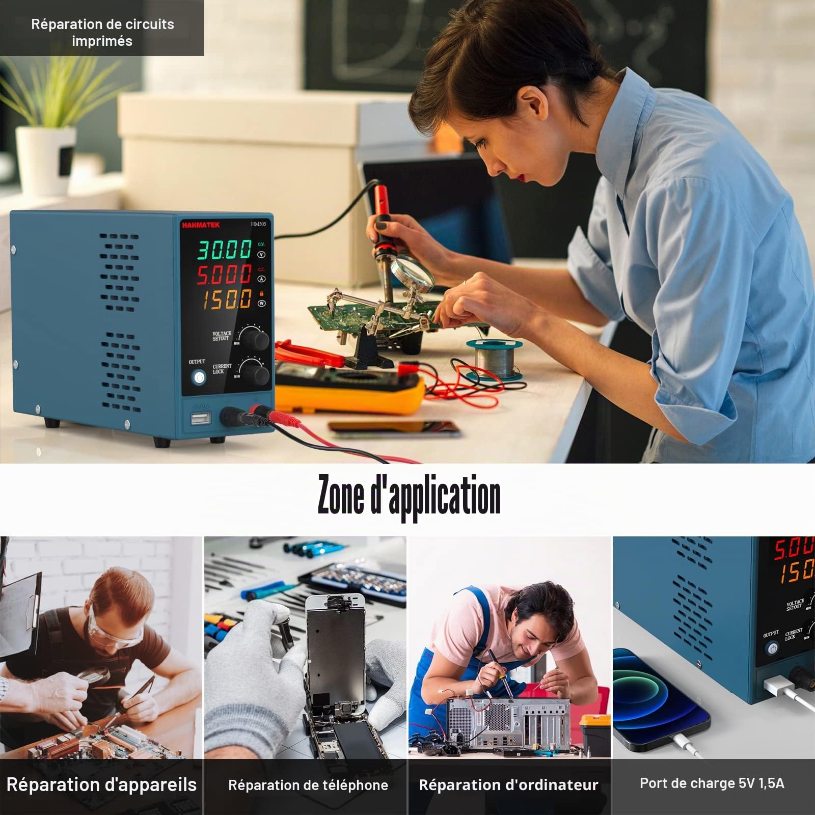 Alimentation de Laboratoire,HANMATEK HM305 0-30V / 0-5A Alimentation Laboratoire DC avec Affichage LED à 4 Chiffres