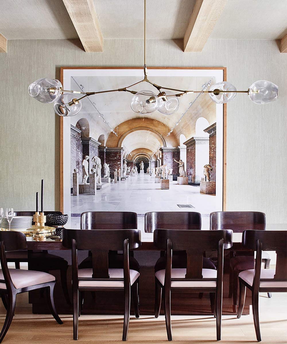 Lampadario Moderno Sputnik con Sfera di Vetro Nordico, Lampada a Sospensione Industriale in Metallo a 7 luci E27 Lampada a Sospensione con Ramo Regolabile, lampade da soffitto per Sala da Pranzo,