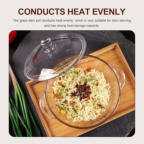 Miniatura 2 de Vaguelly Cacerola transparente con tapa utensilios de cocina de alto borosilicato olla de cocina resistente estufa de doble oreja para pasta sopa de
