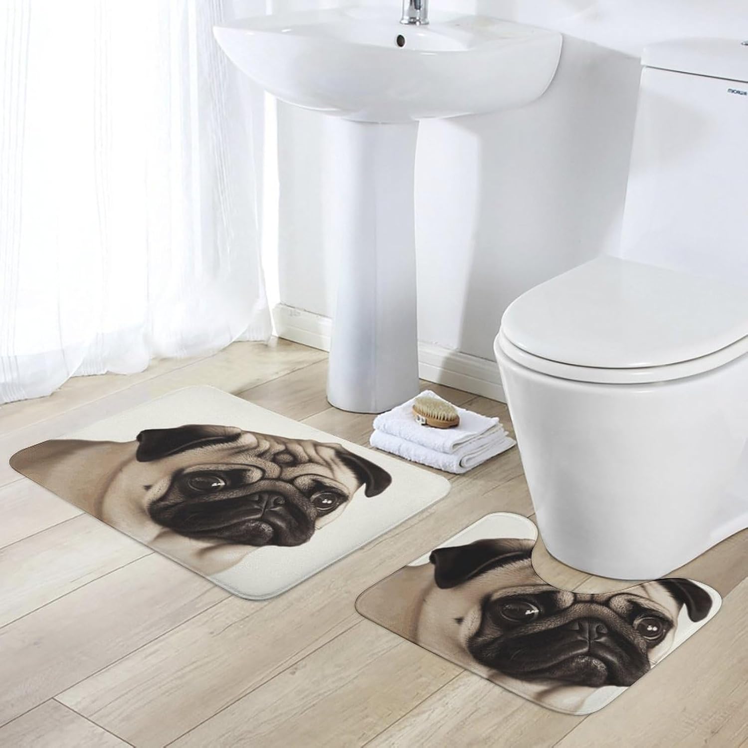 Pug Dog Bathroom Rugs Bathroom Rugs Sets 2 Piece Bath Mat Bathroom Mat Bath Rugs Toilet Rug Toilet Mat Toilet Rugs U Shaped Washable Cute Bath Mat 15.7"x23.6"