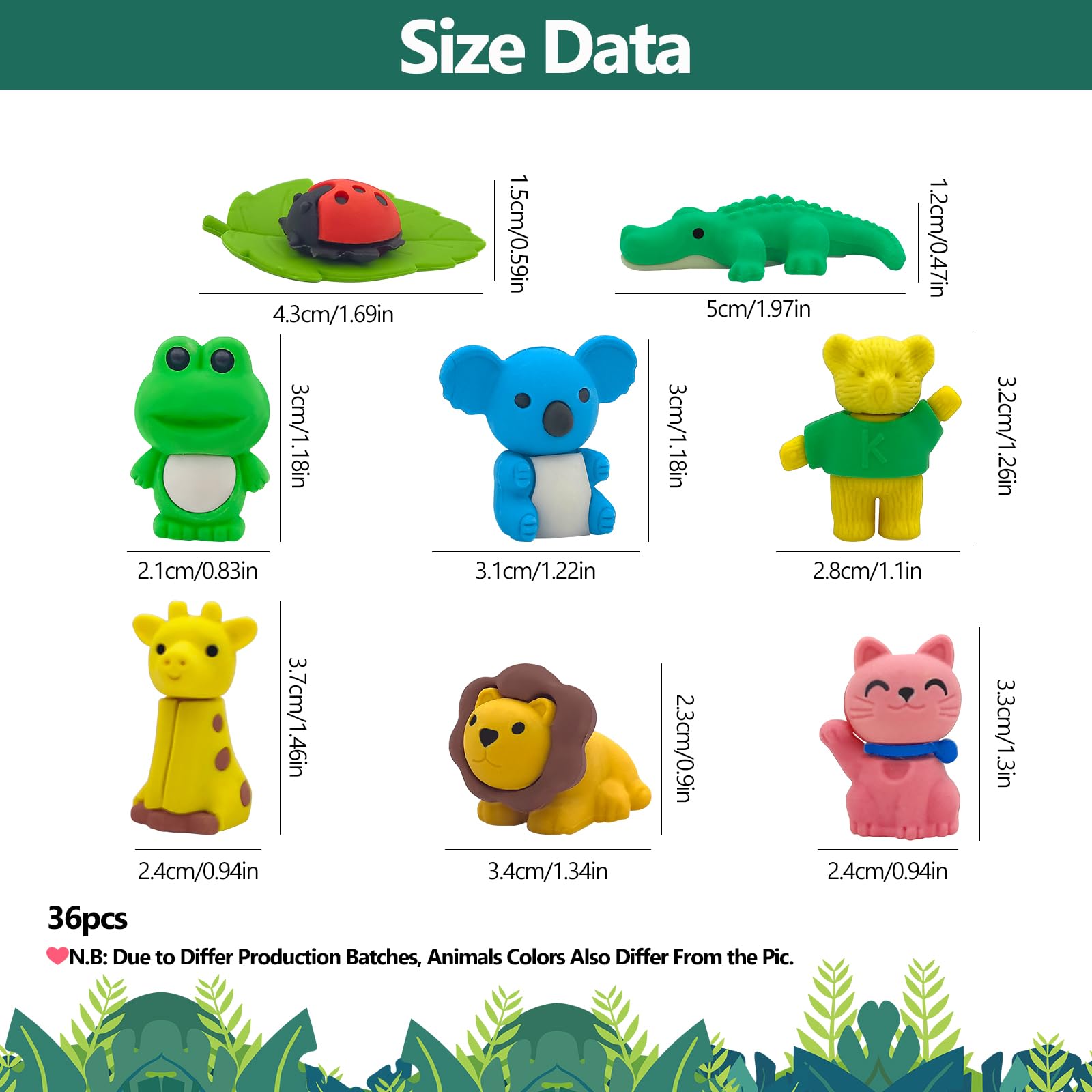 Gommes Animaux Fantaisie Caoutchouc 36PCS pour Enfants Kawaii Cadeaux Anniversaire École