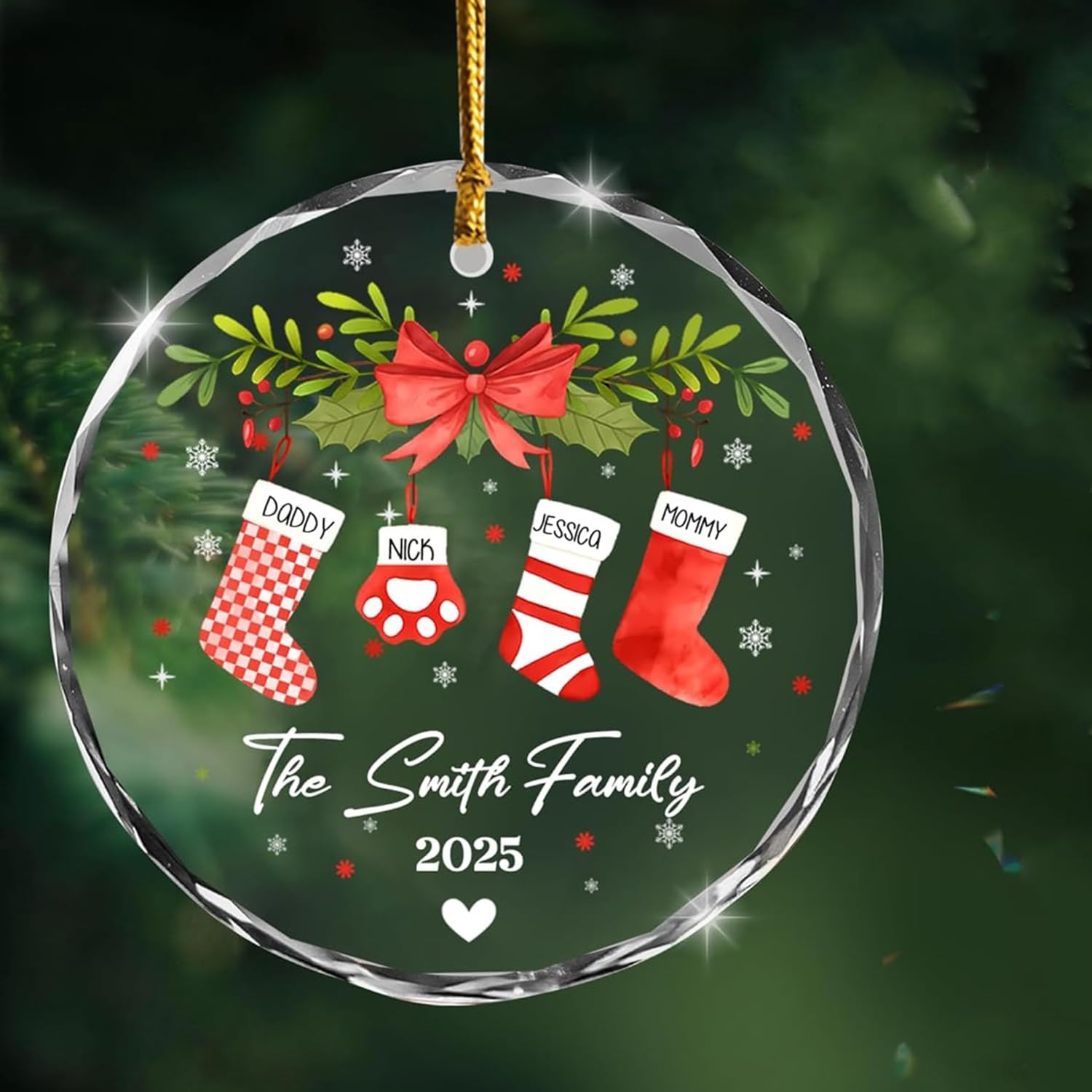 Personalized Family Christmas Ornament – Custom Stockings with Names – Christmas, New Year, Family Reunion – Tree Decoration for Mom, Dad, Kids, Pets