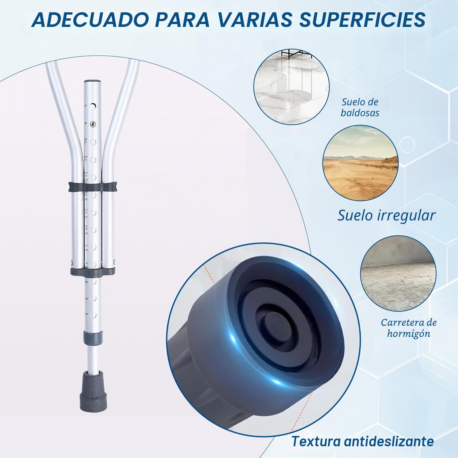 Muletas para axilas, 1 par de apoyos para antebrazos de aluminio con suaves almohadillas de agarre, altura ajustable, soporte para axilas, soporta hasta 150 kg, muletas plegables para discapacitados